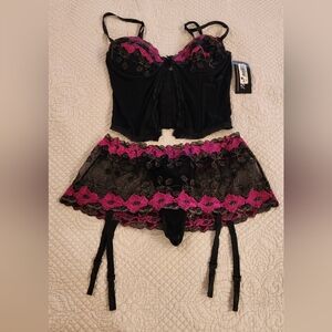 Black and Pink Lace Lingerie Set